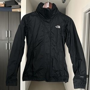The North Face rain jacket, retractable hoodie, black